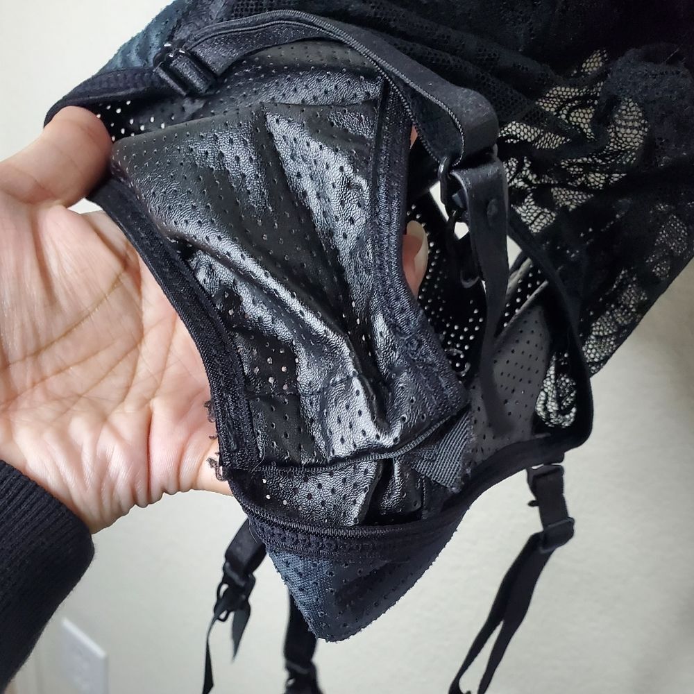 Yandy Black Pleather-Looking with Lace Lingerie Bodysuit - Picture 8 of 11